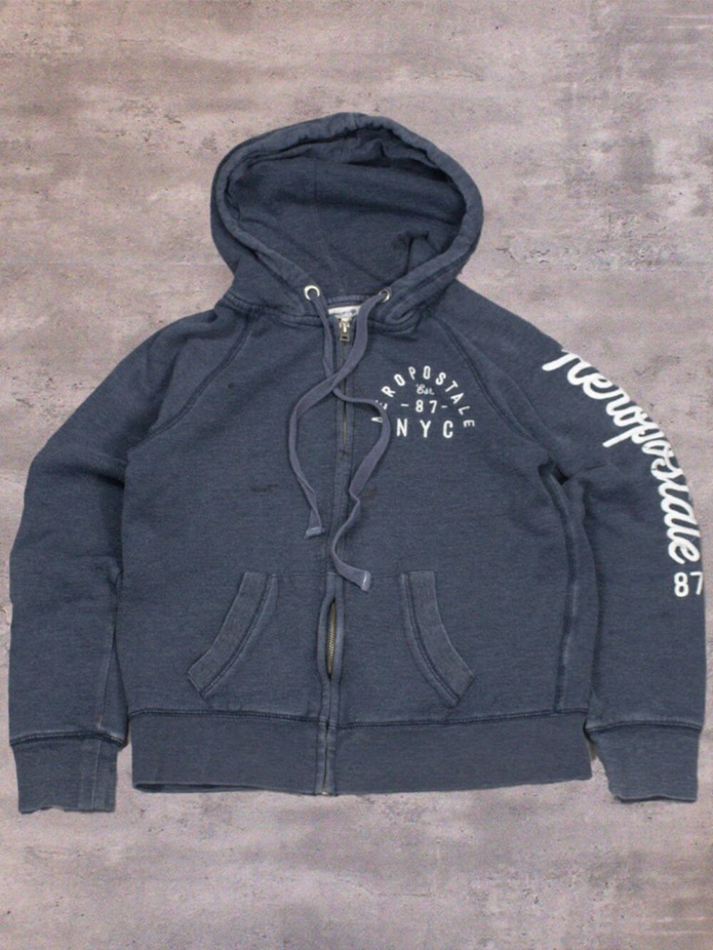 Vintage VTG Y2K 2000's 00's Aeropostal Thrashed Navy Grey Zip Hoodie